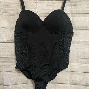 Meet Curve Plus Size Balconette Lace Panel Detail One Piece Swim Suit